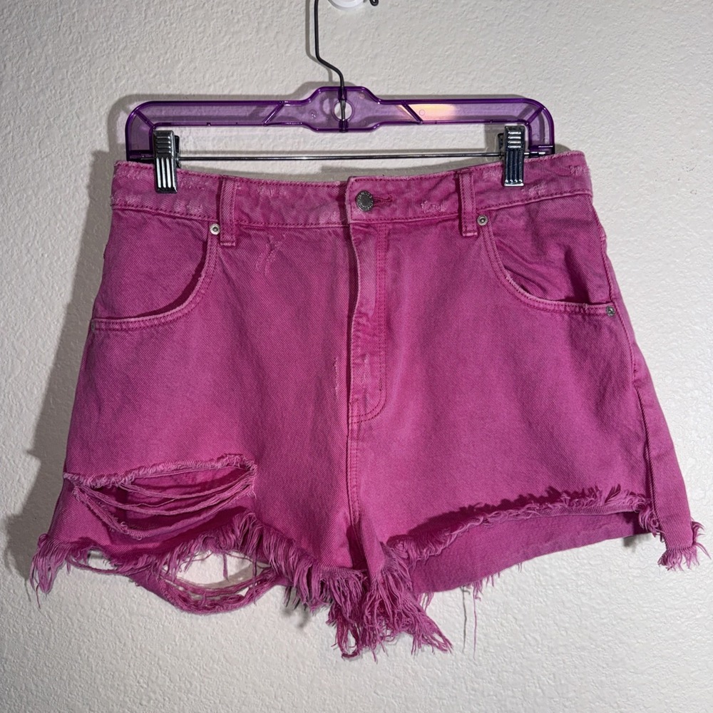 Rolla's Dusters Destroyed Pink Denim Shorts Womens Size 30 High Rise Rave Grunge